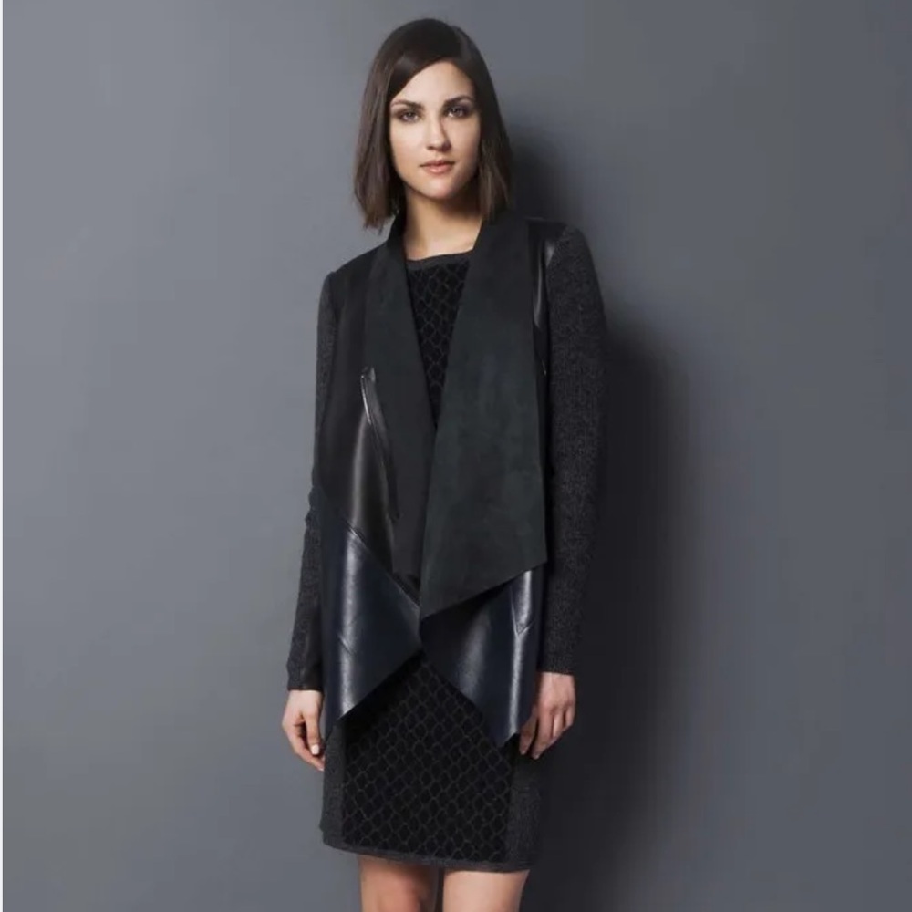 Quinn Black Leather Asymmetrical Zipper Cashmere Motto Jacket XS